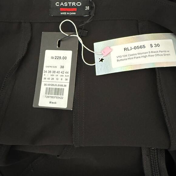 VTG Y2K Castro Women S Black Pants w Buttons Mini Flare High Rise Office Siren - Picture 6 of 6